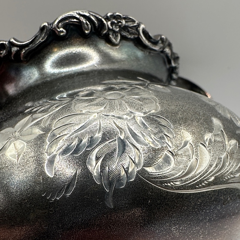 Antique Silver Plate Floral Etched Sugar Bowl - Picture 6 of 6